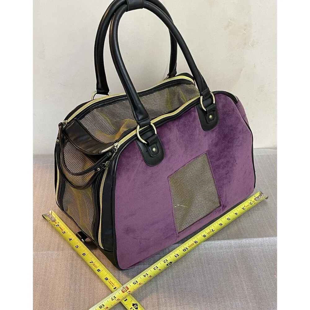 Pet Carrier Juicy Style Royalty Purple Velour Gold Mesh Small Dog Cat Travel Bag